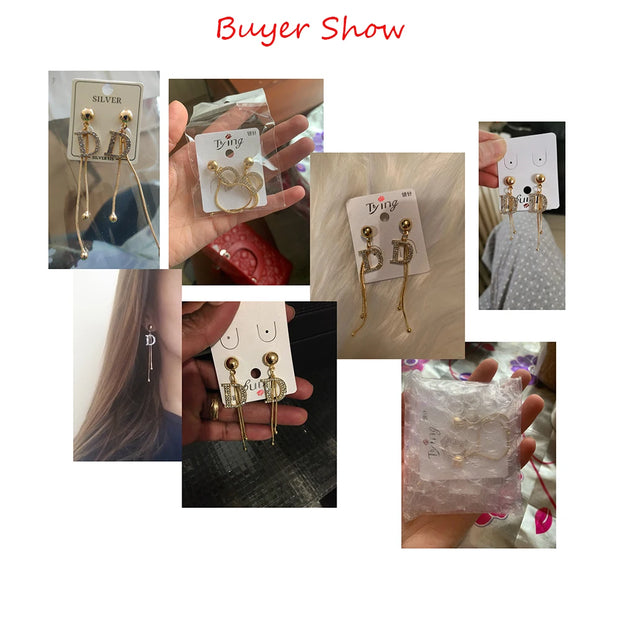 New Luxury Brand Long Tassel Drop Earrings for Women D Letter Crystal Snake Chain Fashion Jewelry Free Shipping No Minimum Order - Luxe Ladies Moda