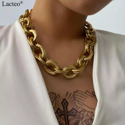 Double Layered Chain Choker Necklace for Women Hip Hop Thick Chunky Cross Chain Charm Necklace - Luxe Ladies Moda