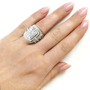 Vintage White Crystal Stone Rings Silver Wedding Jewelry For Women Charm Bride Square Engagement Ring Set