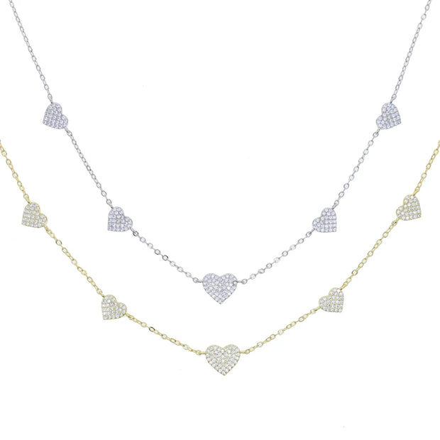 High Quality Micro Pave White CZ Heart Charm Link Chain Necklace Minimal Delicate Fashion Jewelry - Luxe Ladies Moda