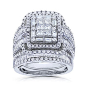 Vintage White Crystal Stone Rings Silver Wedding Jewelry For Women Charm Bride Square Engagement Ring Set