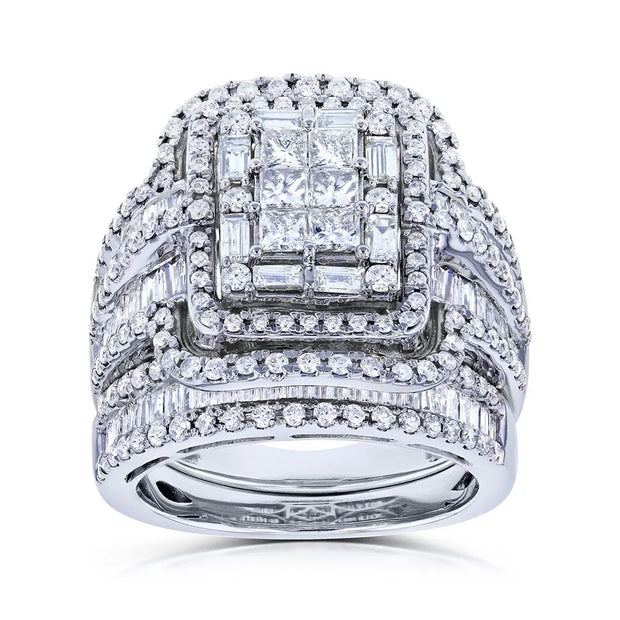 Vintage White Crystal Stone Rings Silver Wedding Jewelry For Women Charm Bride Square Engagement Ring Set