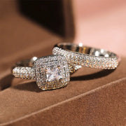 925 Sterling Silver Luxury 2 pcs Wedding Rings Set For Women Stackable Finger Rings