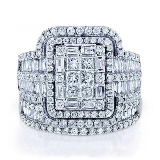 Vintage White Crystal Stone Rings Silver Wedding Jewelry For Women Charm Bride Square Engagement Ring Set