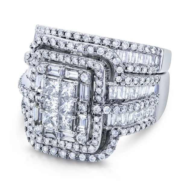 Vintage White Crystal Stone Rings Silver Wedding Jewelry For Women Charm Bride Square Engagement Ring Set