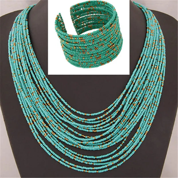 DIEZI African Acrylic Beads Jewelry Sets Bohemia Necklaces Bangles Women Fashion Statement Multilayer Necklace New Jewelry Set - Luxe Ladies Moda