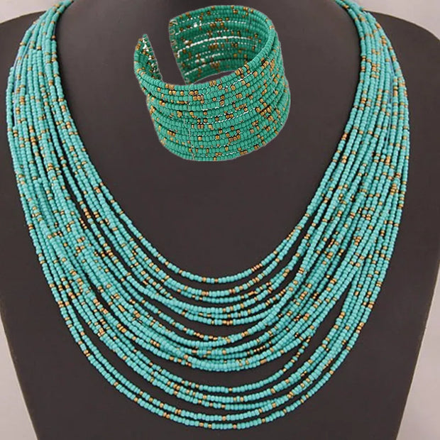 DIEZI African Acrylic Beads Jewelry Sets Bohemia Necklaces Bangles Women Fashion Statement Multilayer Necklace New Jewelry Set - Luxe Ladies Moda
