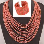 DIEZI African Acrylic Beads Jewelry Sets Bohemia Necklaces Bangles Women Fashion Statement Multilayer Necklace New Jewelry Set - Luxe Ladies Moda