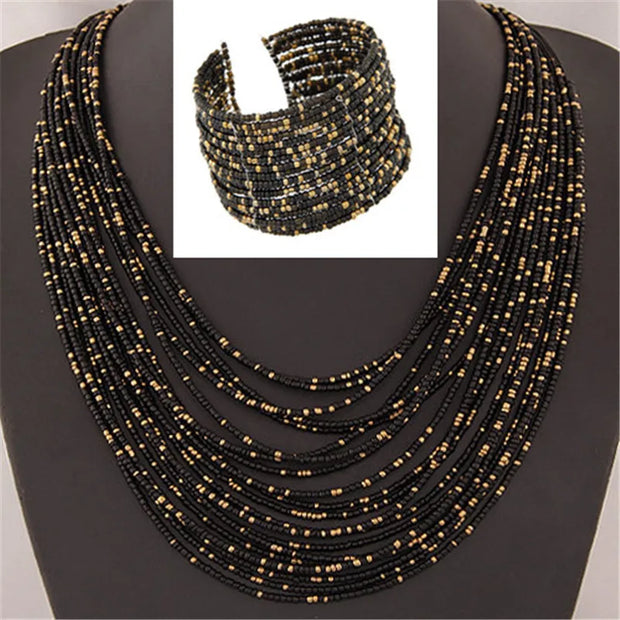 DIEZI African Acrylic Beads Jewelry Sets Bohemia Necklaces Bangles Women Fashion Statement Multilayer Necklace New Jewelry Set - Luxe Ladies Moda