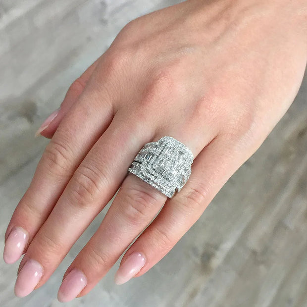 Vintage White Crystal Stone Rings Silver Wedding Jewelry For Women Charm Bride Square Engagement Ring Set