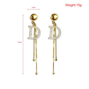 New Luxury Brand Long Tassel Drop Earrings for Women D Letter Crystal Snake Chain Fashion Jewelry Free Shipping No Minimum Order - Luxe Ladies Moda