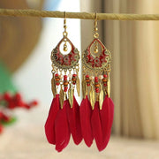 Bohemian Colorful Feather Earrings, Beaded Tassel Dangle Earrings For Women - Luxe Ladies Moda