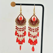 Bohemian Colorful Feather Earrings, Beaded Tassel Dangle Earrings For Women - Luxe Ladies Moda