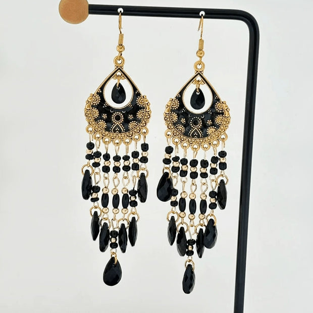 Bohemian Colorful Feather Earrings, Beaded Tassel Dangle Earrings For Women - Luxe Ladies Moda