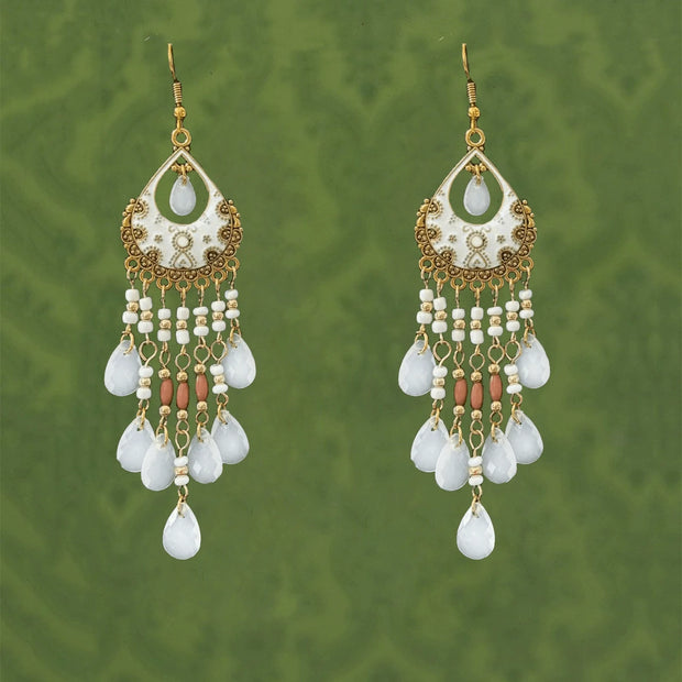 Bohemian Colorful Feather Earrings, Beaded Tassel Dangle Earrings For Women - Luxe Ladies Moda