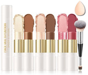 6 Colors Cream Contour Stick Makeup Kit, Double-ended Cream Highlighter Stick Bronzer and Blush Stick for Sculpt the Cheeks, Matte & Dewy Finish, Face Contour Kit for Beginners, Set A