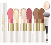 6 Colors Cream Contour Stick Makeup Kit, Double-ended Cream Highlighter Stick Bronzer and Blush Stick for Sculpt the Cheeks, Matte & Dewy Finish, Face Contour Kit for Beginners, Set A