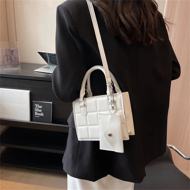 Winter Shoulder Bags for Women Fashion Plaid Pattern PU Leather Crossobdy Bags Black Tote Handbags Phone Bag Small Square Bag - Luxe Ladies Moda