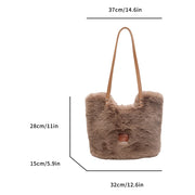 Women Plush Shoulder Bag Fluffy Furry Underarm Bag Large Capacity Fuzzy Purse Solid Handbag for Work Travel Shopping - Luxe Ladies Moda