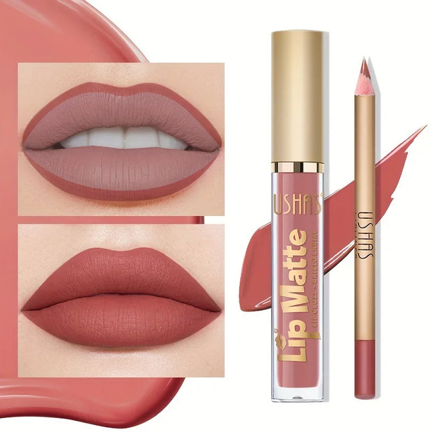 Matte Lipgloss&lip Liner Set 12 Colors Waterproof Luquid Lipstick High Pigmented Long Lasting Waterproof Lips Makeup - Luxe Ladies Moda