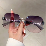 Gradient Tea Women Sunglasses Oversize Rimless Retro Shades for Decoration Driving UV Protection Sun Glasses - Luxe Ladies Moda