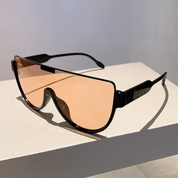 Luxury Brand Designer Half Frame Oversized Sunglasses Women For Men Vintage Fashion Sun Glasses Trendy Punk One Piece Shades - Luxe Ladies Moda