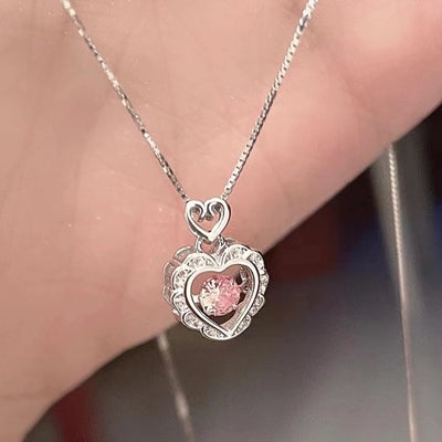 Pink Crystal Heart Pendant Necklace – Cute Love Chain for Women and Girls, Simple & Elegant Design - Luxe Ladies Moda