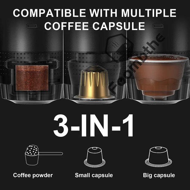 Wireless Electric Portable Espresso Coffee Machine for Car & Home Camping Coffee Maker 3-in-1 Capsule Powder Travel Coffee Maker - Luxe Ladies Moda