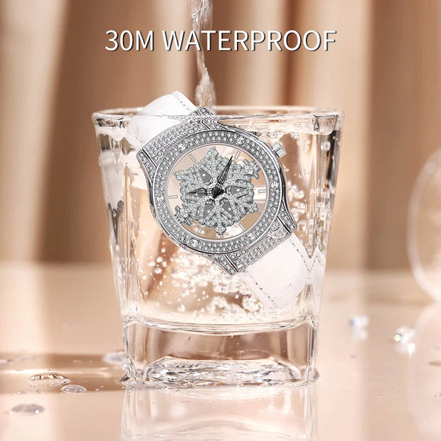 Snowflake Dial Leather Watch - Luxe Ladies Moda