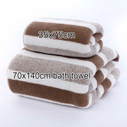 1 pcs Striped Face Towel 35x75cm For Bathroom Or Soft And Absorbent Quick-Drying Experience Microfiber Bath Towel 70x140cm - Luxe Ladies Moda