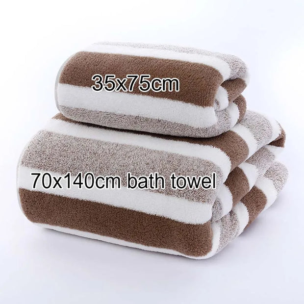 1 pcs Striped Face Towel 35x75cm For Bathroom Or Soft And Absorbent Quick-Drying Experience Microfiber Bath Towel 70x140cm - Luxe Ladies Moda