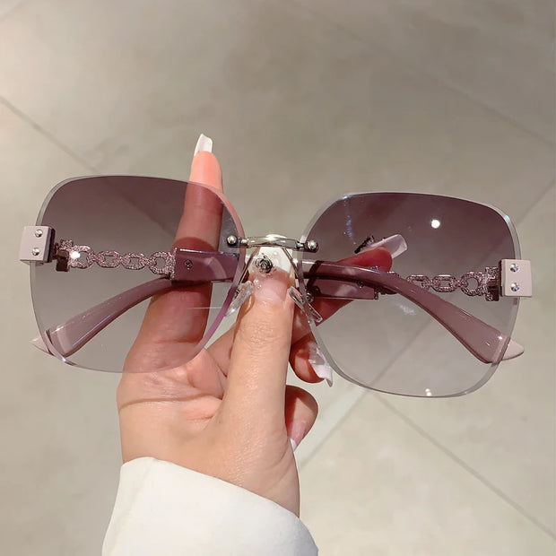Gradient Tea Women Sunglasses Oversize Rimless Retro Shades for Decoration Driving UV Protection Sun Glasses - Luxe Ladies Moda