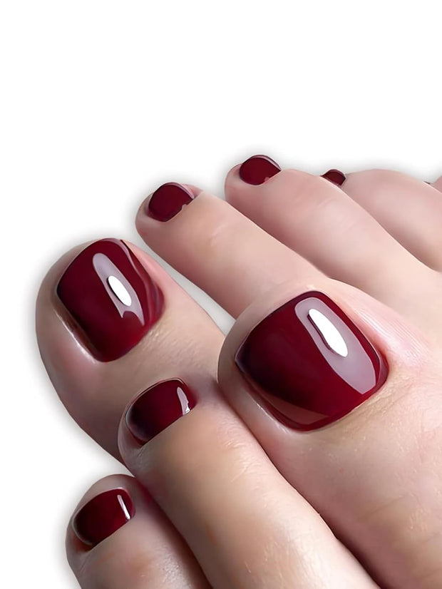 24 PCS Red/White/Black/Yellow/Wine Red Toenails Fake Toe Nails Natural -Solid Color Square Press on Toenails Short - Luxe Ladies Moda