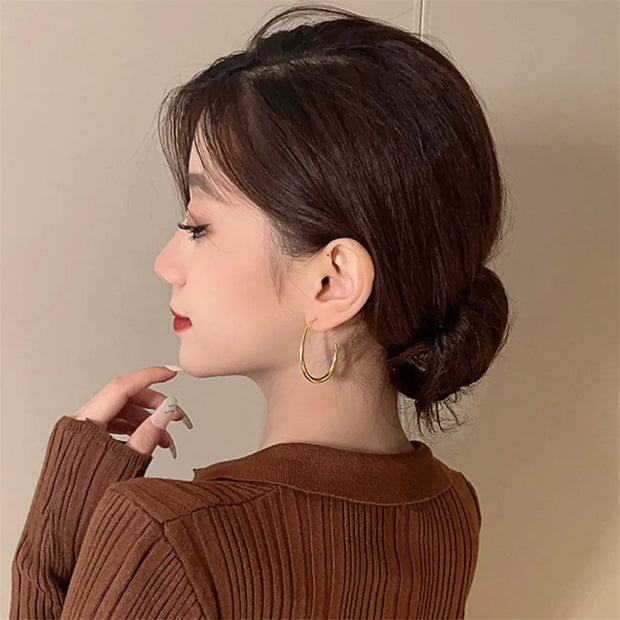 Silver Needle Geometric Oval Hoop Earrings - Luxe Ladies Moda