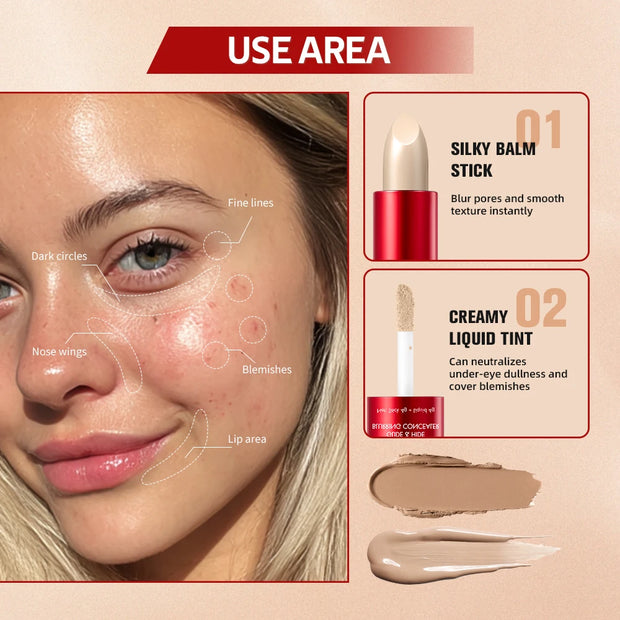 GlideHide Blurring Concealer | Dual Formula Liquid & Balm | Creamy Texture, Dark Circle & Wrinkle Coverage, Long-Lasting