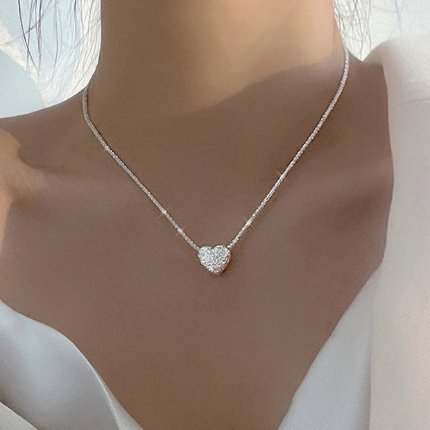 New 925 Sterling Silver Girls Hammer pattern Love Necklace Simple Heart shaped Pendant Women's Gift Boutique Jewelry NK153 - Luxe Ladies Moda