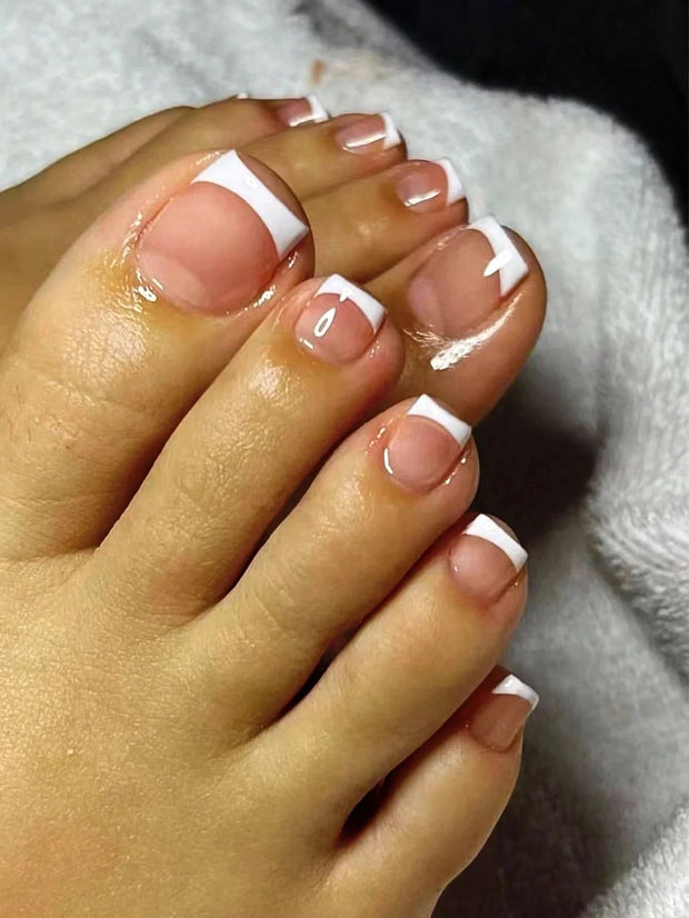 24 PCS Red/White/Black/Yellow/Wine Red Toenails Fake Toe Nails Natural -Solid Color Square Press on Toenails Short - Luxe Ladies Moda