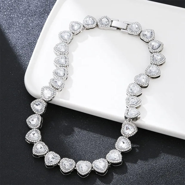 Heart Shape Cuban Chain Necklace – Gold Plated, Iced Out Crystal Jewelry for Women - Luxe Ladies Moda