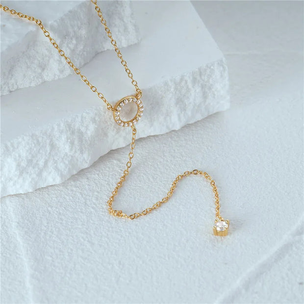 S925 Sterling Silver Double-Deck Circle Zircon Pendant Long O-Chain Choker Necklace 2024 Spring Women Wedding Fine Jewelry - Luxe Ladies Moda