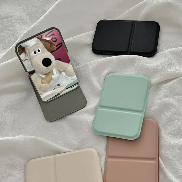 Desktop Makeup Mirror Solid Color PU Leather Simple Portable Handheld Makeup Mirror Foldable Student Compact Cute Pocket Mirror - Luxe Ladies Moda