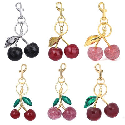 Delicious Crystal Red Pink Cherry Keychain Summer Fruits Cherries Pendant Keyring For Women Men Jewelry Bag Key Accessories