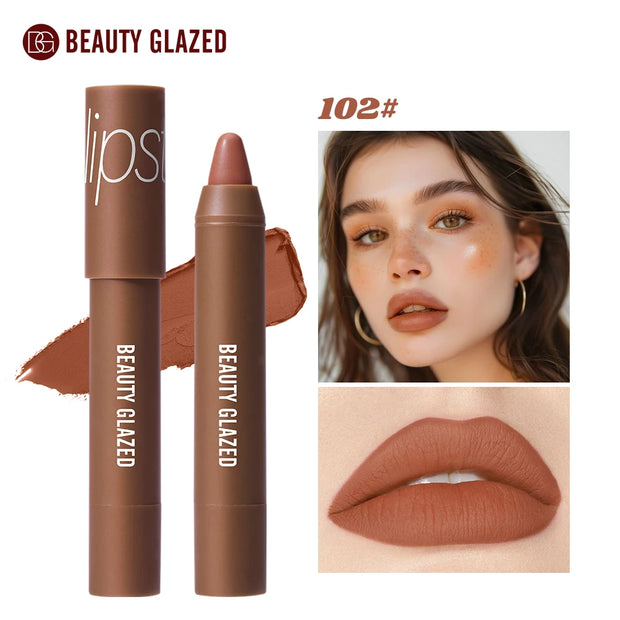 Beauty Glazed Matte Lipstick Pencil Waterproof Long Lasting Lip Balm 12 Colors Velvet Lip Liner Pen Lips Makeup Women Cosmetics - Luxe Ladies Moda