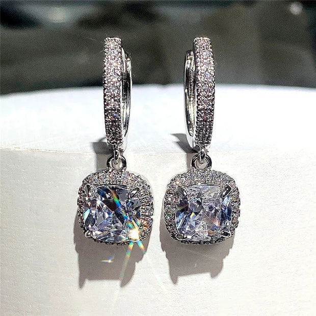 "Bright Square Zircon Women’s Earrings | Light Luxury Commuter Ear Hooks" - Luxe Ladies Moda