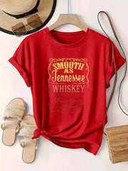 Plus Size Women's Round Neck Whiskey & Strawberry Wine themed Print Short Sleeve T Shirt Summer Casual Trendy Tops - Luxe Ladies Moda