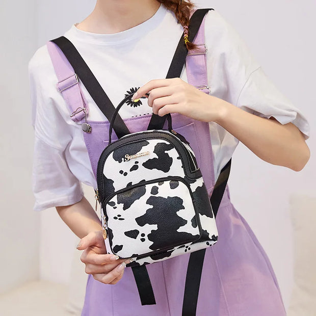 Women Mini Backpack Printed Cow Pattern Backpacks Simple Casual Student Bookbags Traveling Boin Purse Backpacks - Luxe Ladies Moda