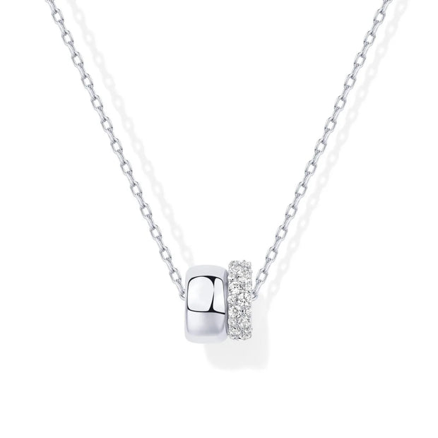 Women Luxury 14K Gold Plated Cubic Zirconia Rondelle Pendant Necklace Lady Girls Two-Toned Dainty Trendy Necklaces - Luxe Ladies Moda