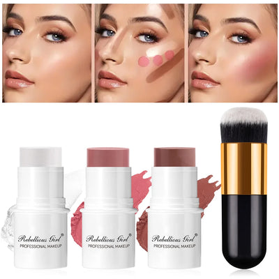 Blush Contour Highlighter Stick for Cheeks Eyes Lip Lightweight Dewy Finish Blush Stick Contour Natural Blusher Stick Makeup Set - Luxe Ladies Moda