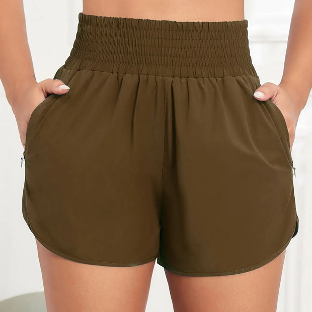 Women Side Zippered Pocket With Inner Lining Shorts Quick Drying Running Fitness Yoga Leisure Sport Shorts - Luxe Ladies Moda