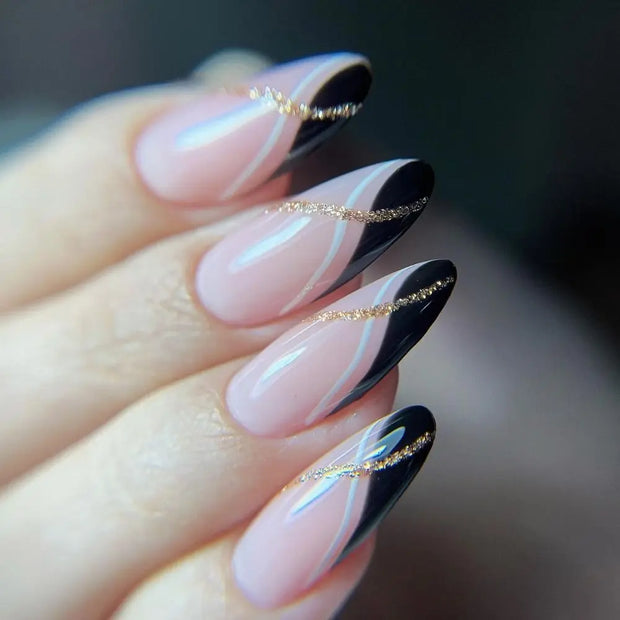 24pcs Detachable Almond French False Nails DIY Glitter Design Press on Nails Fake Nials DIY Manicure Nail Tips - Luxe Ladies Moda