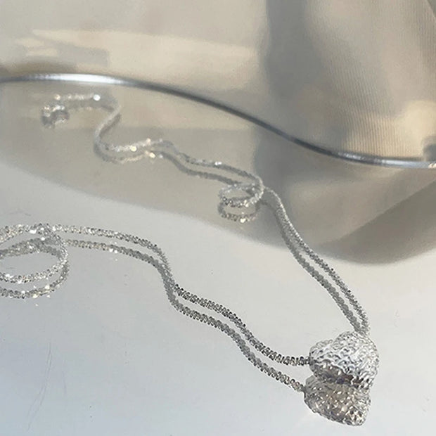 New 925 Sterling Silver Girls Hammer pattern Love Necklace Simple Heart shaped Pendant Women's Gift Boutique Jewelry NK153 - Luxe Ladies Moda